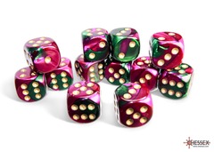 Gemini Green-Purple/gold 16mm d6 Dice Block (12 dice) - CHX26634
